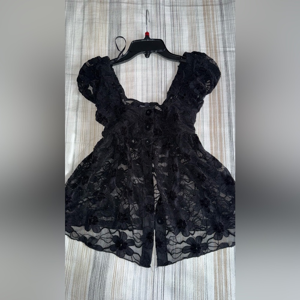 Black Lace Button-Up Top